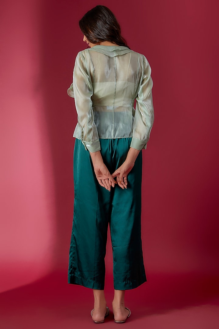 Ice Blue Organza Embroidered Wrap-Around Shirt by Sonaakshi Raaj at Pernia's Pop Up Shop