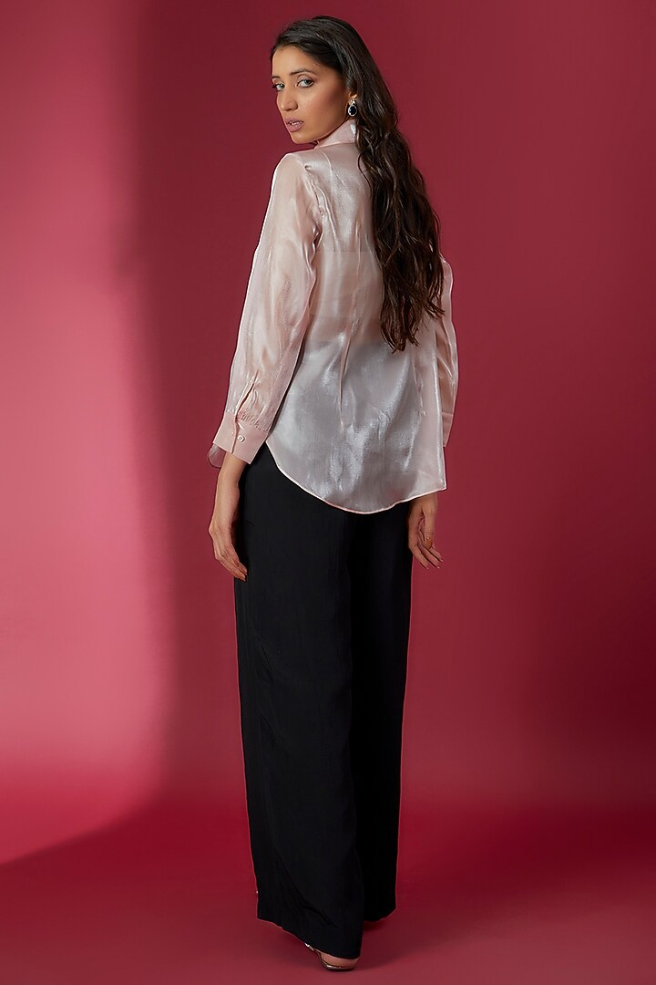 Baby Pink Organza Button Down Shirt by Sonaakshi Raaj at Pernia's Pop Up Shop