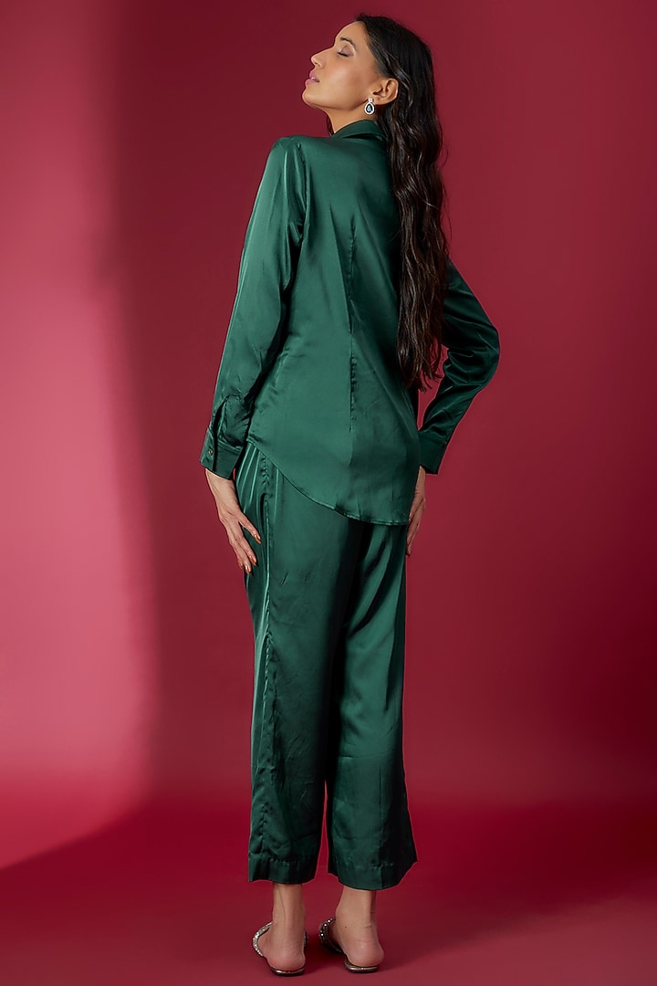 Bottle Green Satin Embroidered Co-Ord Set by Sonaakshi Raaj at Pernia's Pop Up Shop