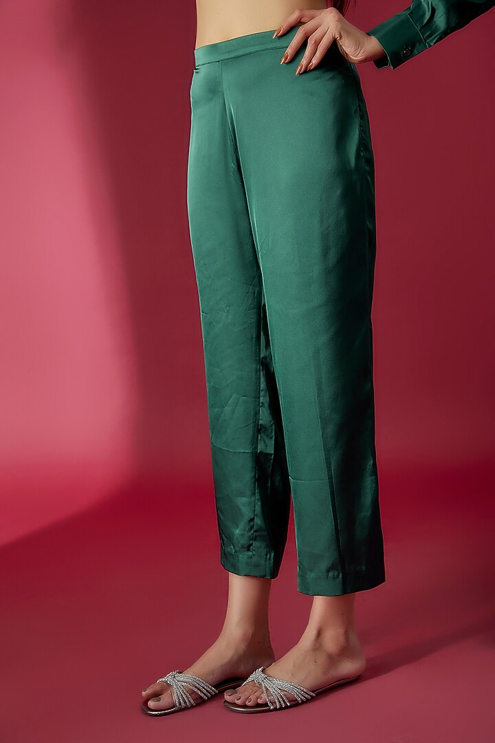 Bottle Green Satin Embroidered Co-Ord Set by Sonaakshi Raaj at Pernia's Pop Up Shop