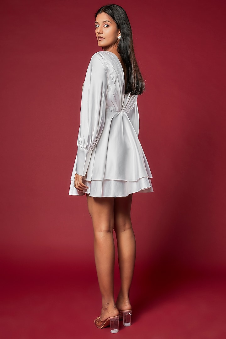 Ivory Satin Embroidered Mini Party Wear Dress by Sonaakshi Raaj at Pernia's Pop Up Shop