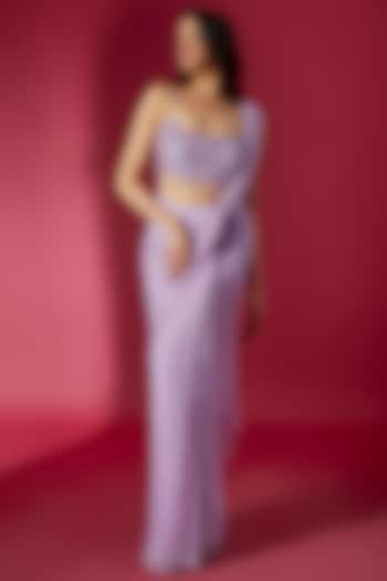 Lavender Swiss Net Skirt Saree Set by Sonaakshi Raaj