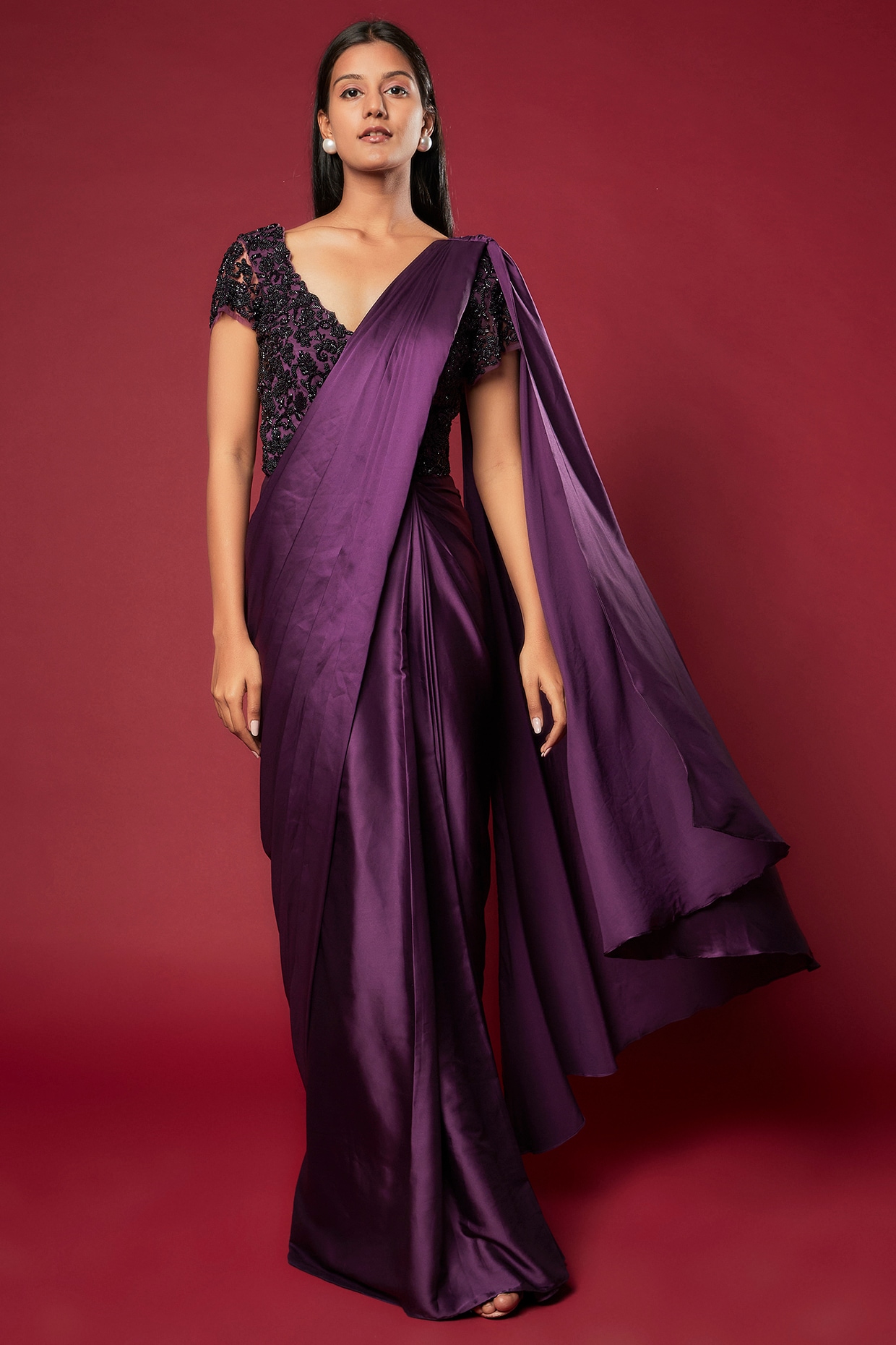 Buy Purple Satin Saree online-Karagiri