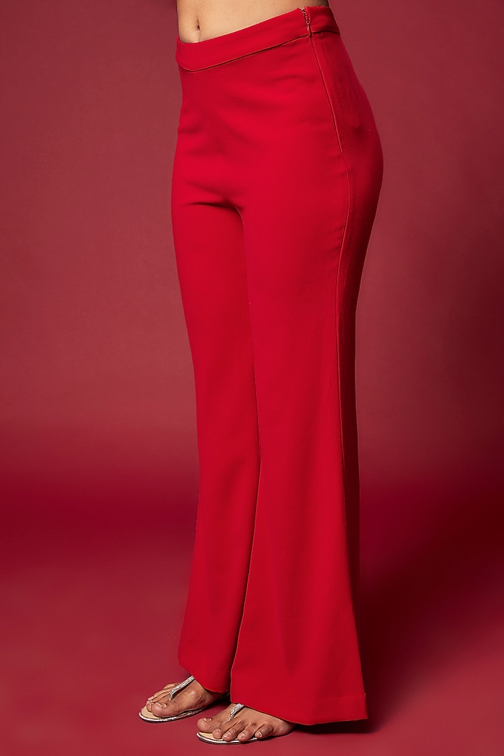 Red Micro Lycra Pant Set by Sonaakshi Raaj at Pernia's Pop Up Shop