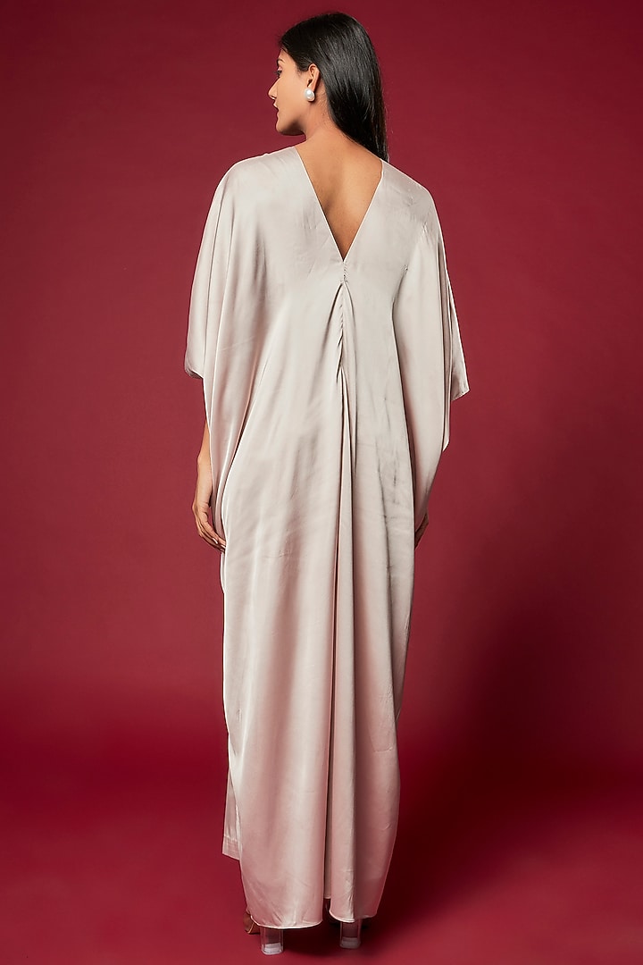 Champagne Satin Embroidered Knotted Kaftan by Sonaakshi Raaj at Pernia's Pop Up Shop