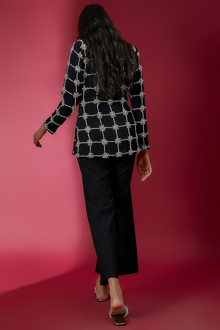 Black Micro Lycra Blazer Set by Sonaakshi Raaj at Pernia's Pop Up Shop