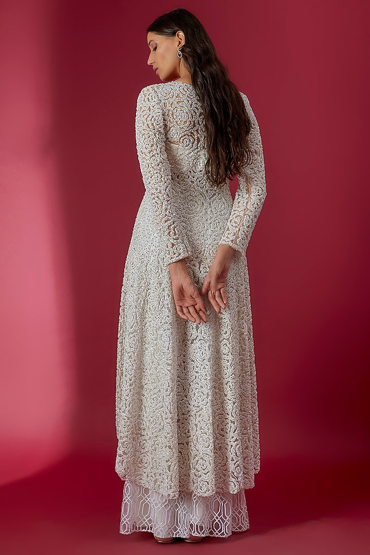 Ivory Swiss Net & Cotton Satin Bridal Sharara Set by Sonaakshi Raaj at Pernia's Pop Up Shop