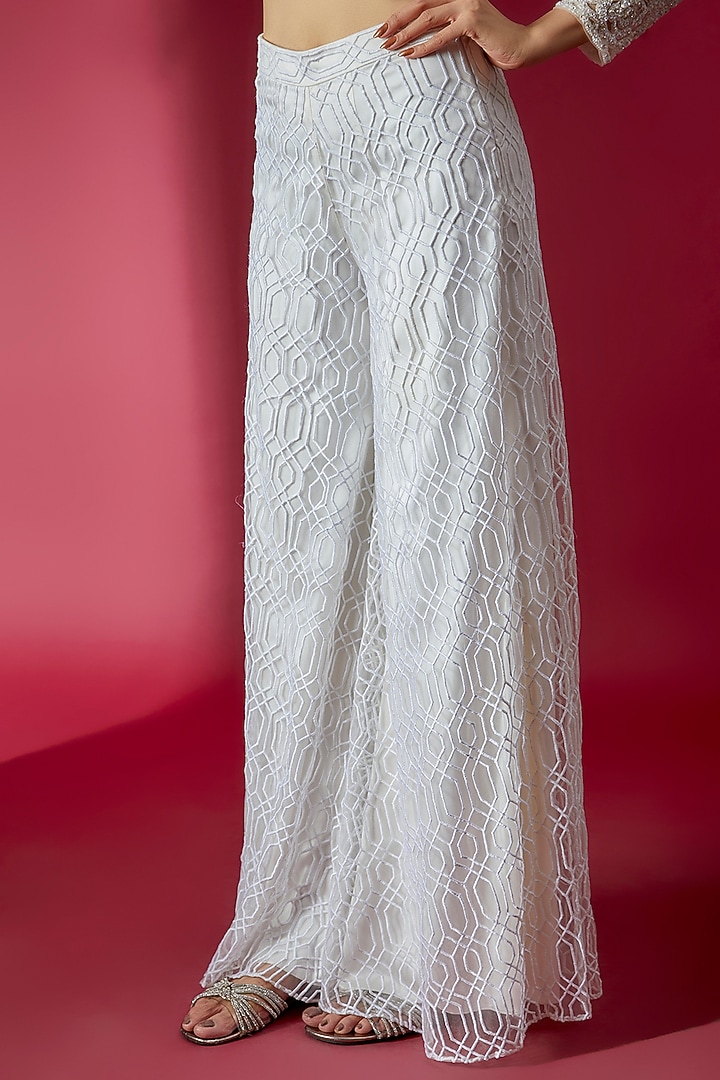 Ivory Swiss Net & Cotton Satin Bridal Sharara Set by Sonaakshi Raaj at Pernia's Pop Up Shop