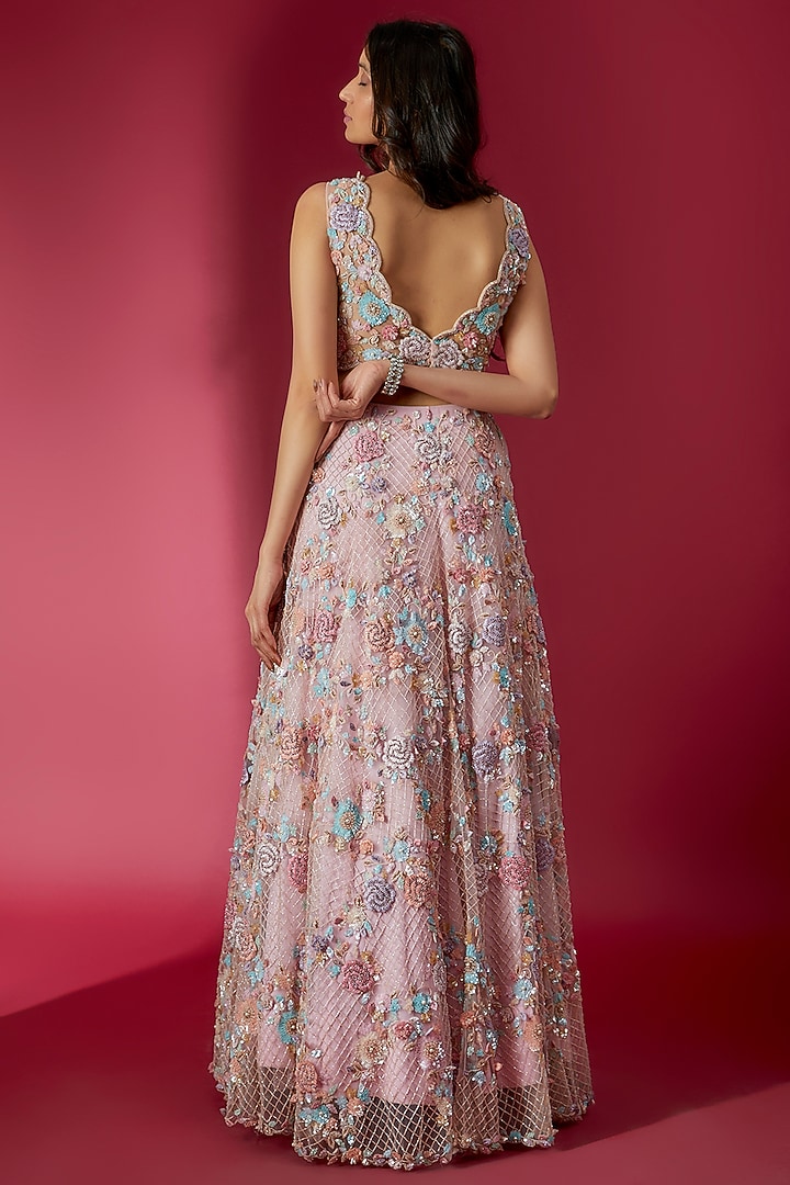 Baby Pink Swiss Net Embroidered Bridal Lehenga Set by Sonaakshi Raaj at Pernia's Pop Up Shop