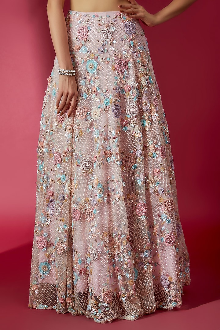 Baby Pink Swiss Net Embroidered Bridal Lehenga Set by Sonaakshi Raaj at Pernia's Pop Up Shop