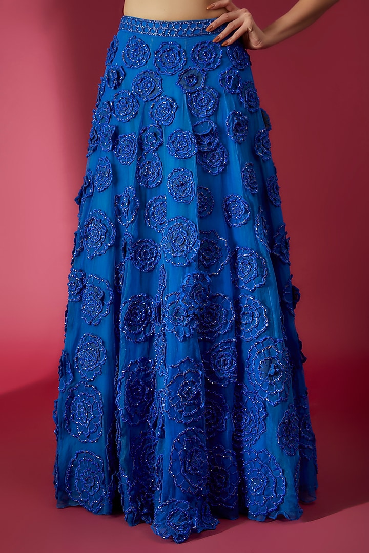 Royal Blue Organza & Swiss Net Embroidered Bridal Lehenga Set by Sonaakshi Raaj at Pernia's Pop Up Shop