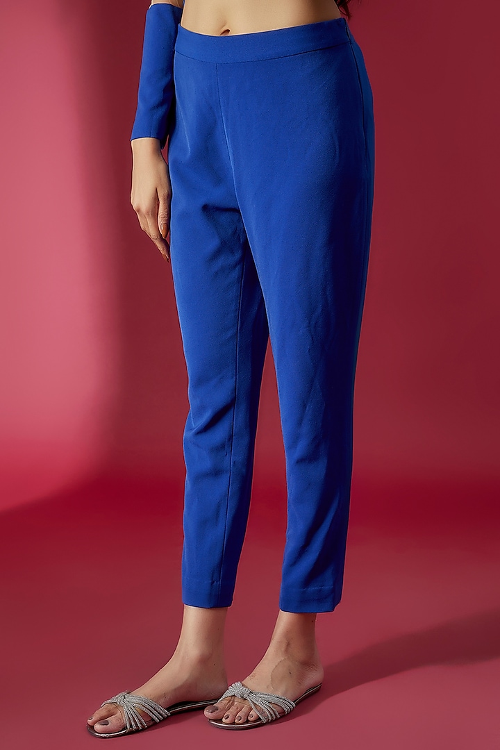 Royal Blue Micro Lycra Crystal Embroidered Blazer Set by Sonaakshi Raaj at Pernia's Pop Up Shop