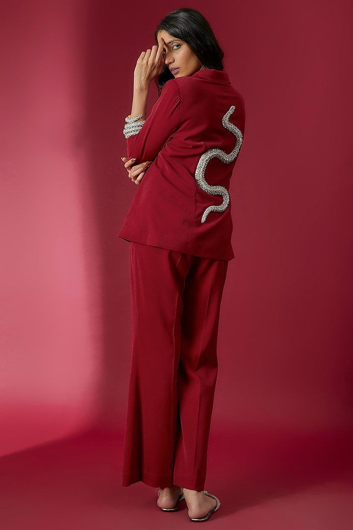 Red Swiss Net & Micro Lycra Pant Set by Sonaakshi Raaj at Pernia's Pop Up Shop