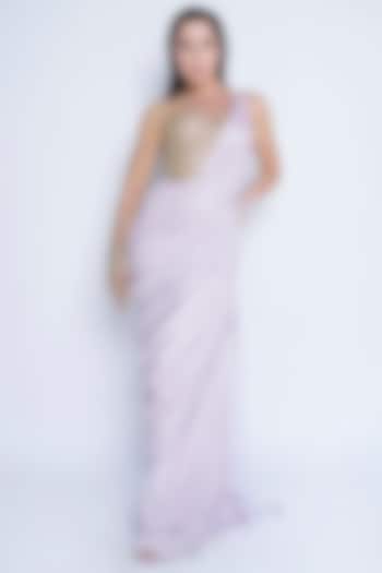 Pale Lavender Shimmer & Net Saree Gown by Sonaakshi Raaj