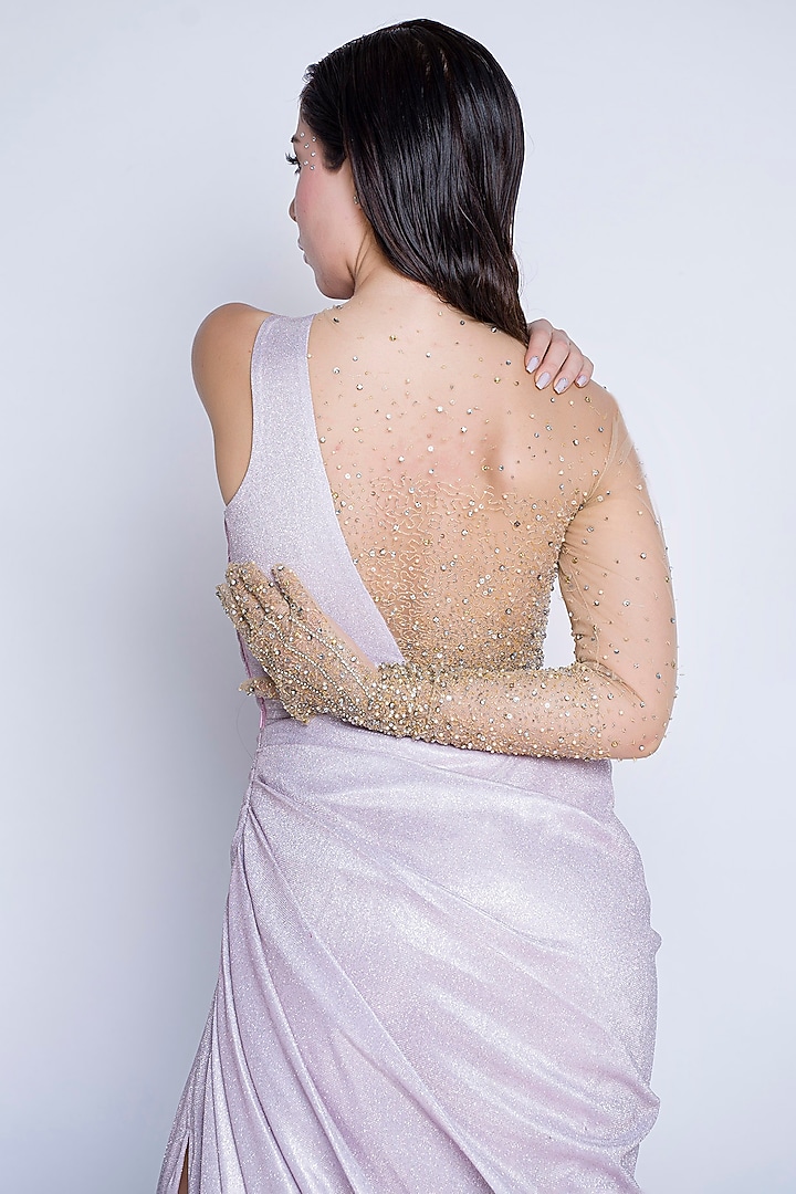 Pale Lavender Shimmer & Net Wedding Saree Gown by Sonaakshi Raaj at Pernia's Pop Up Shop