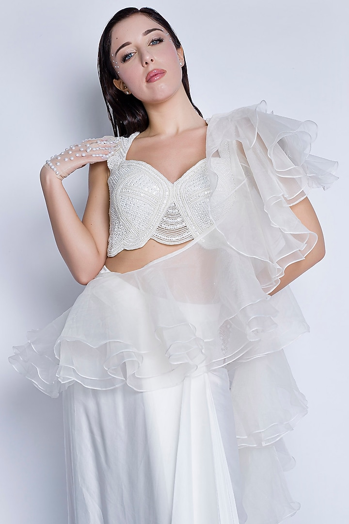 Ivory Pleated Skirt Set by Sonaakshi Raaj at Pernia's Pop Up Shop