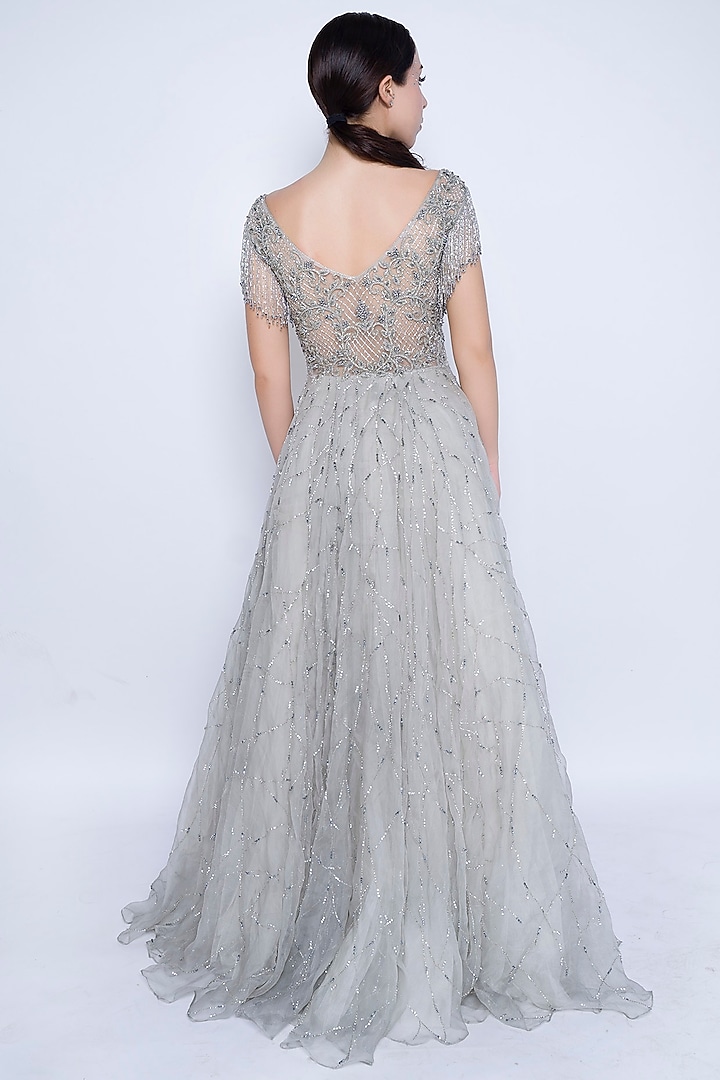 Grey Embroidered Bridal Gown by Sonaakshi Raaj at Pernia's Pop Up Shop
