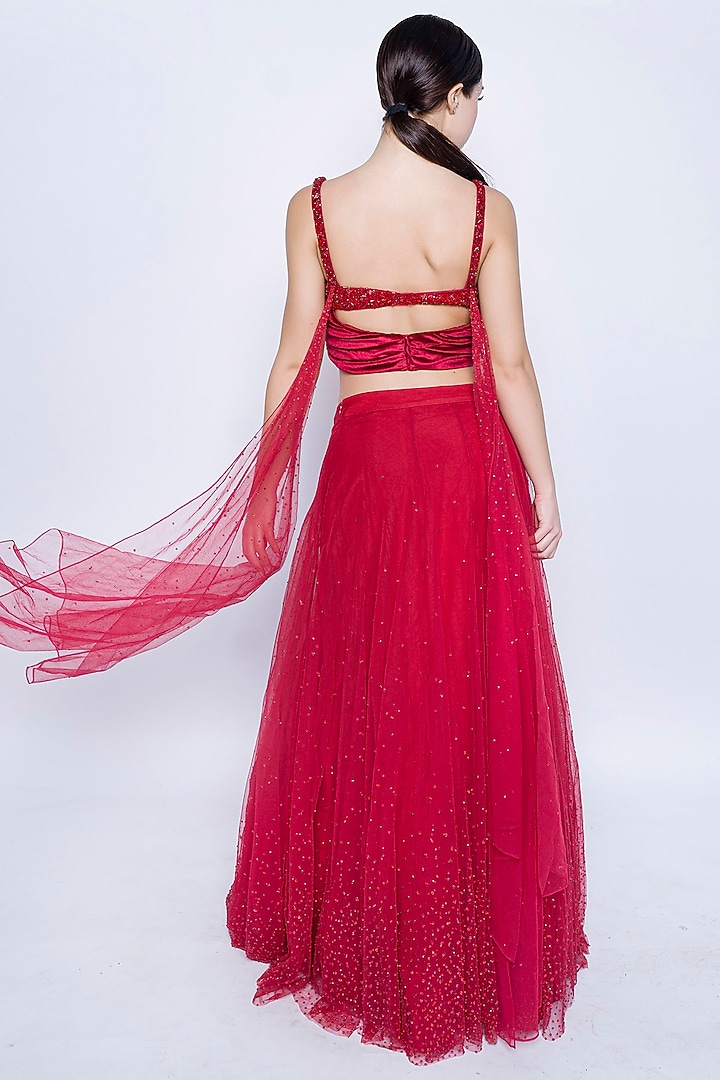 Red Swiss Net Skirt Set by Sonaakshi Raaj at Pernia's Pop Up Shop
