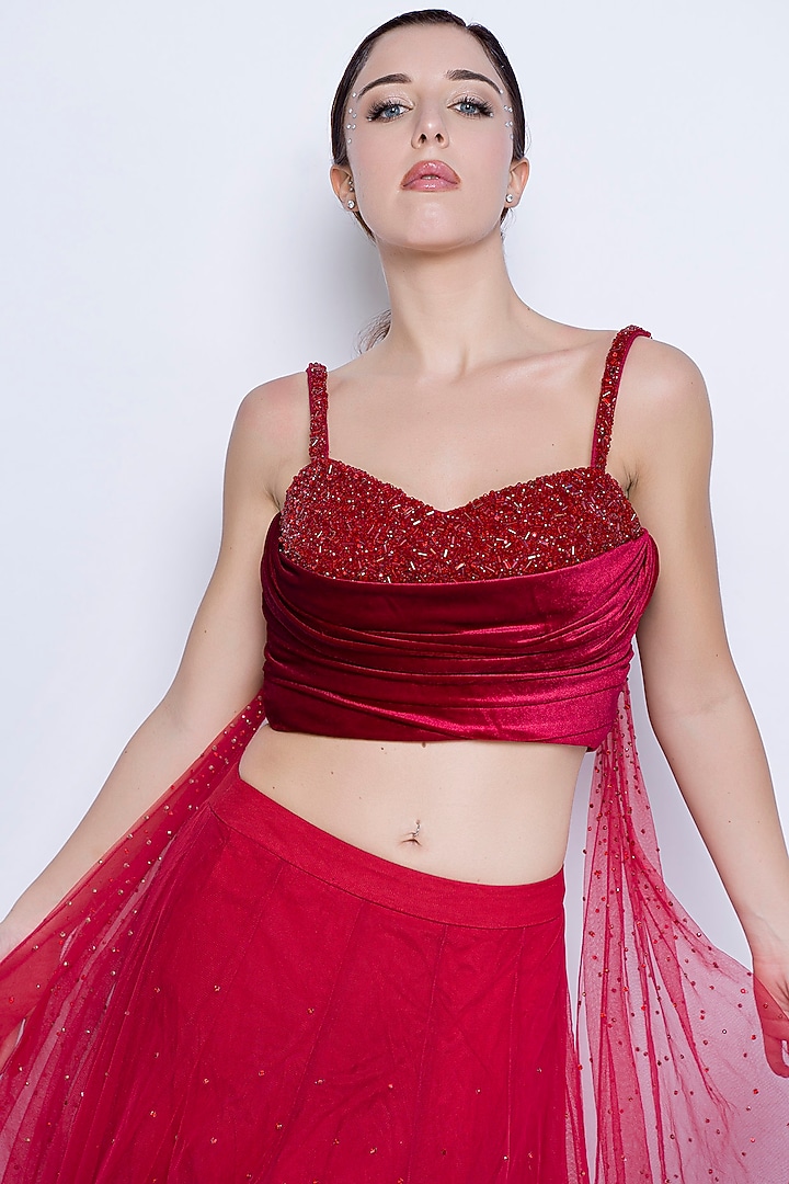 Red Swiss Net Skirt Set by Sonaakshi Raaj at Pernia's Pop Up Shop