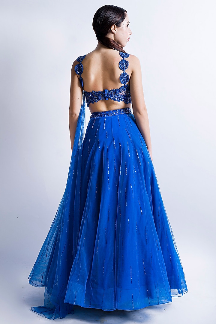 Blue Swiss Net Skirt Set by Sonaakshi Raaj at Pernia's Pop Up Shop