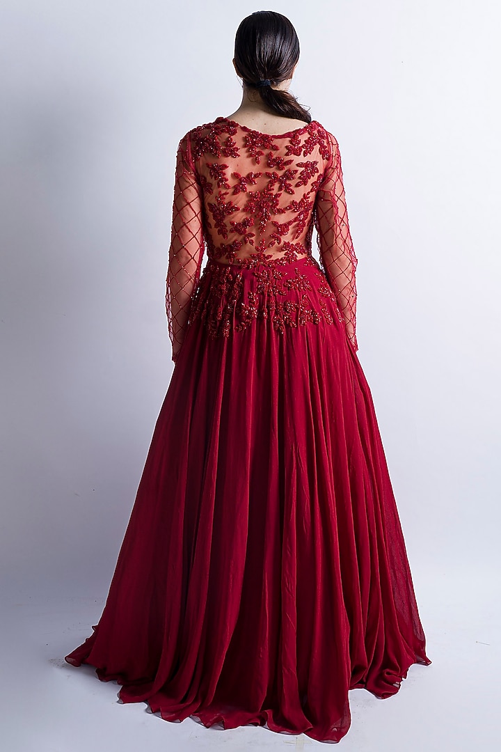 Red Embroidered Wedding Gown by Sonaakshi Raaj at Pernia's Pop Up Shop