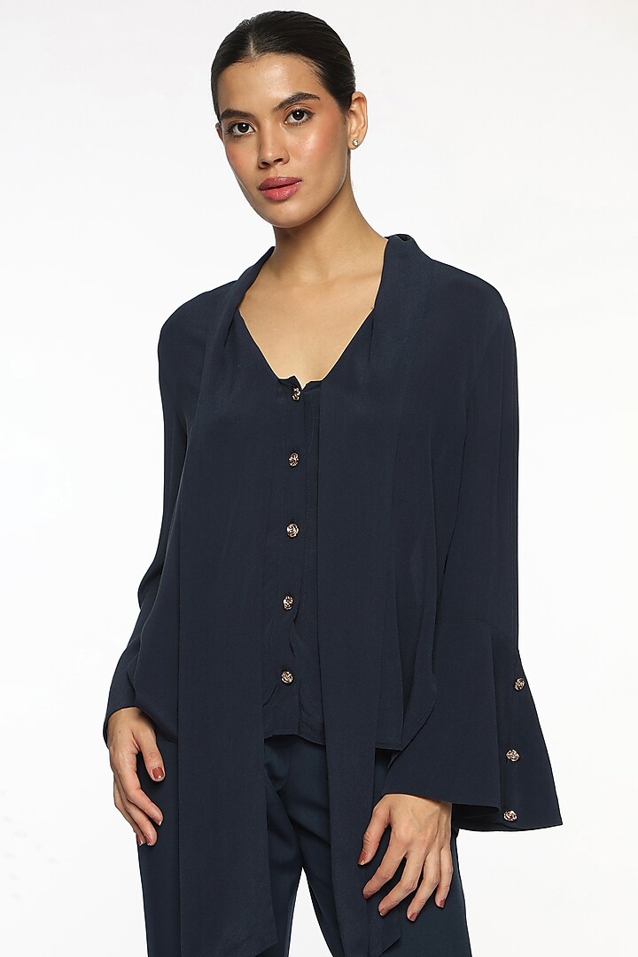 Blue Silk Crepe Top by Sonal Singh at Pernia's Pop Up Shop