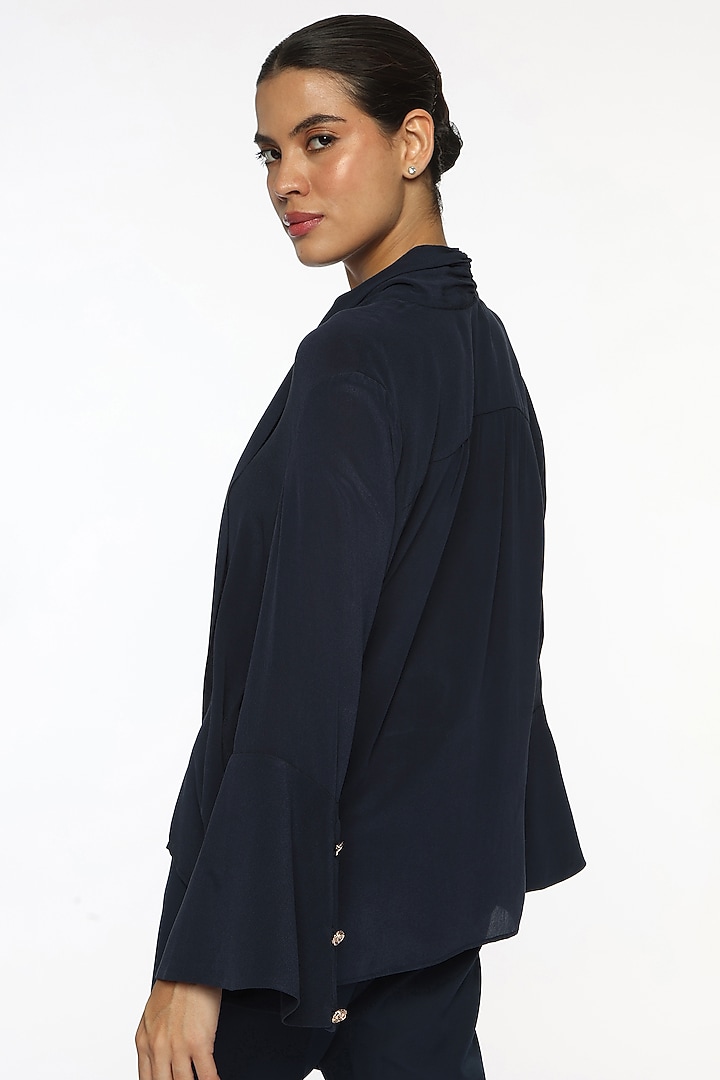 Blue Silk Crepe Top by Sonal Singh at Pernia's Pop Up Shop