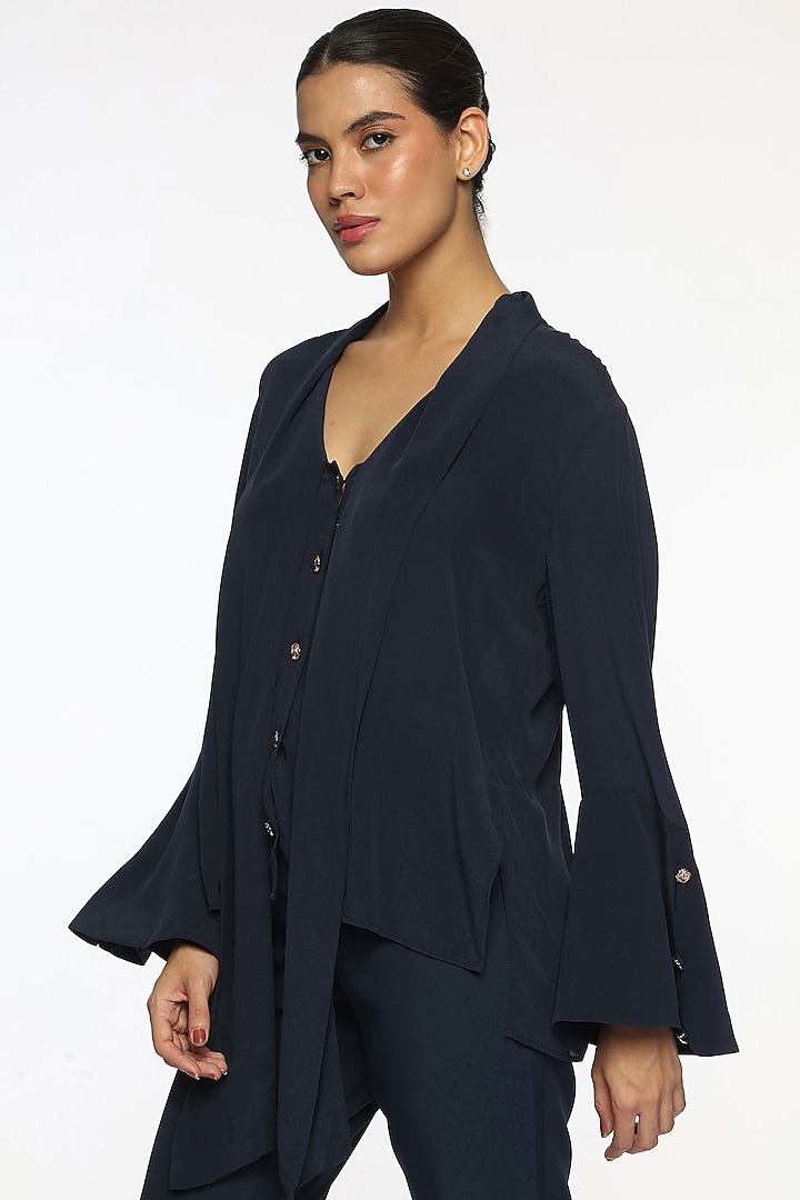 Blue Silk Crepe Top by Sonal Singh at Pernia's Pop Up Shop