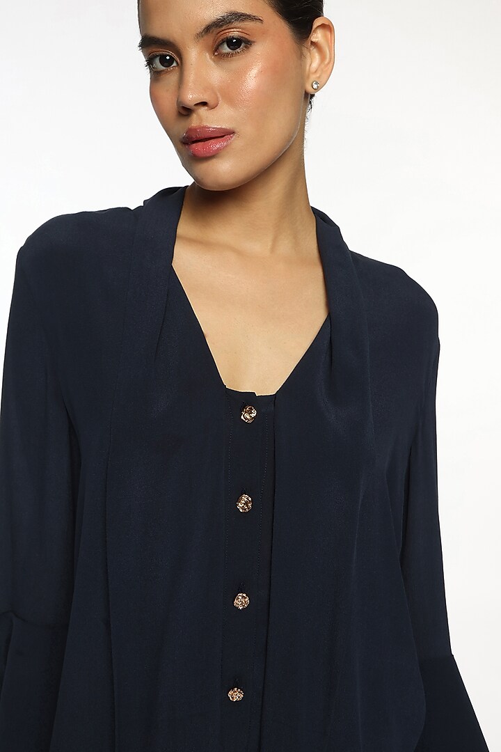 Blue Silk Crepe Top by Sonal Singh at Pernia's Pop Up Shop