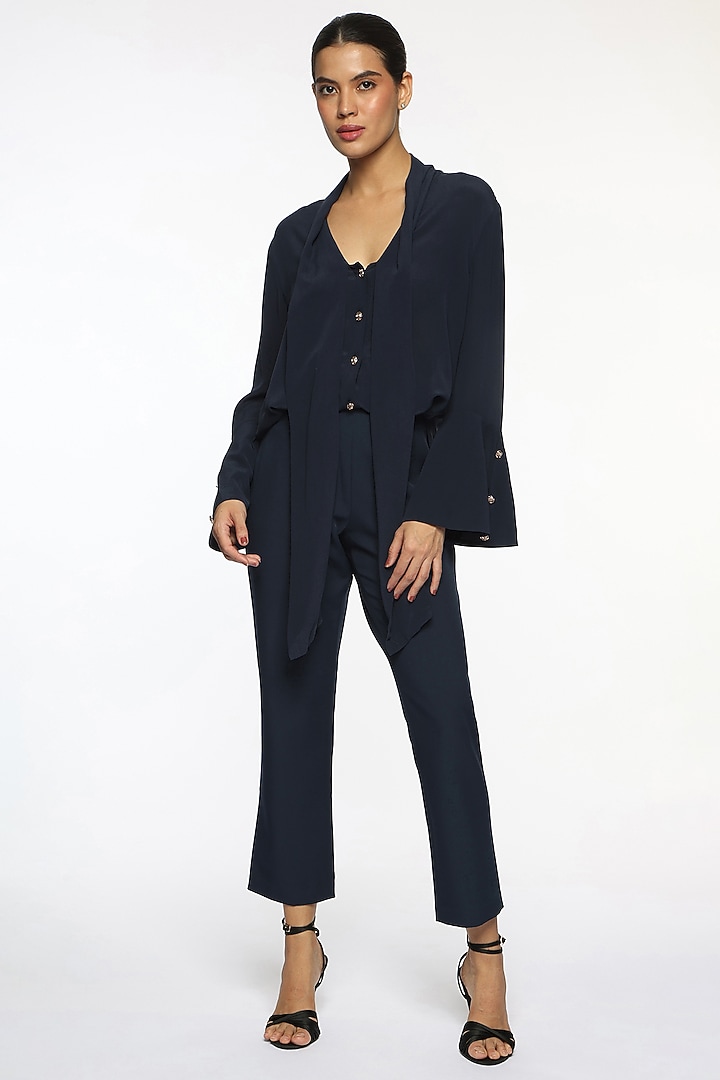 Blue Silk Crepe Top by Sonal Singh at Pernia's Pop Up Shop