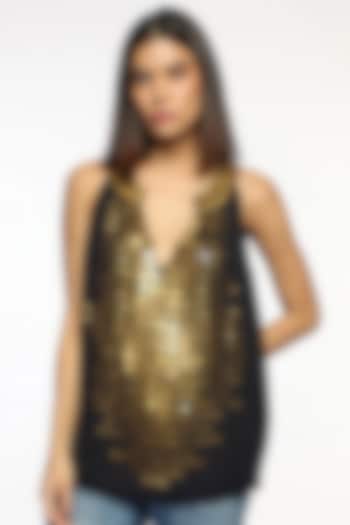 Black Georgette Coin Embellished Top by Sonal Singh at Pernia's Pop Up Shop