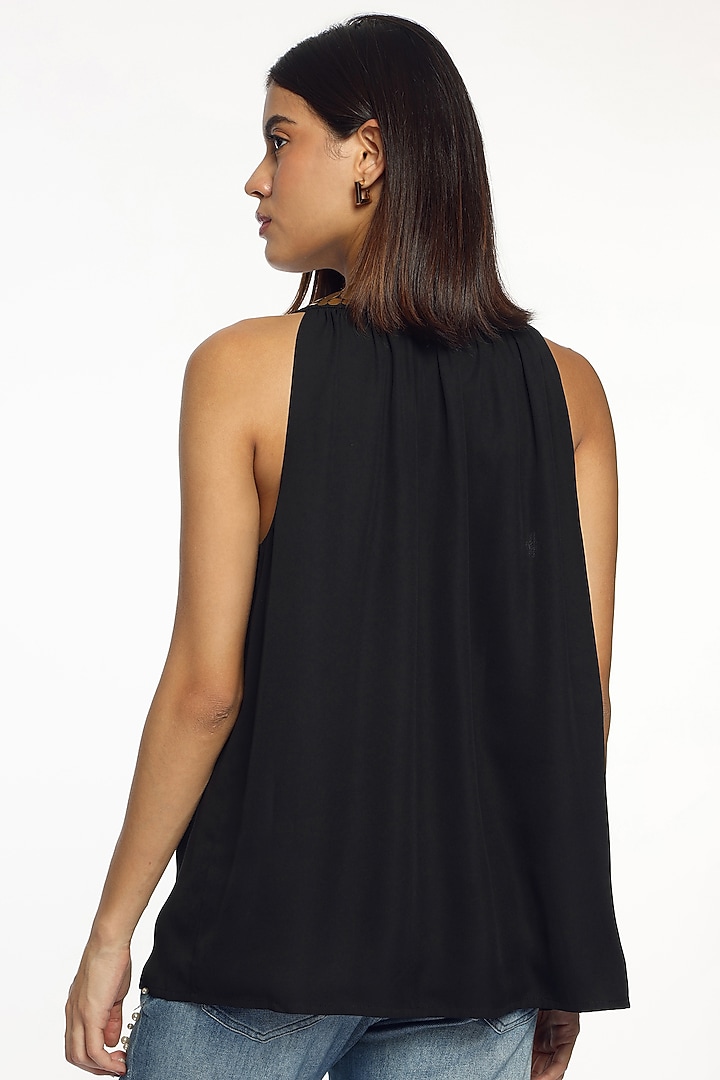Black Georgette Coin Embellished Top by Sonal Singh at Pernia's Pop Up Shop
