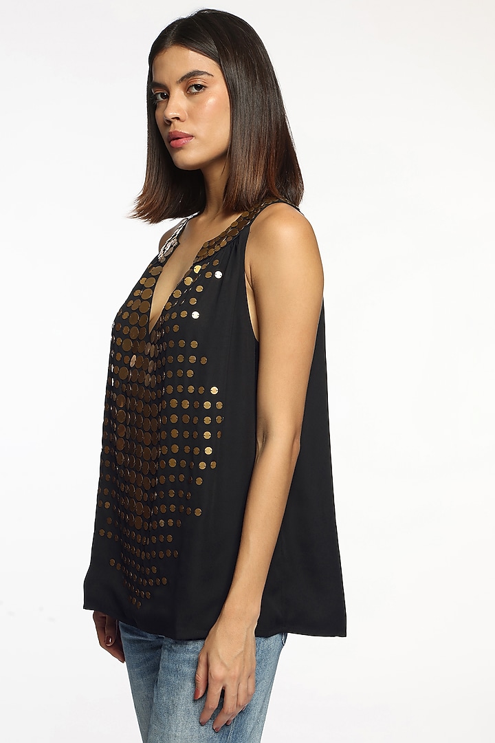 Black Georgette Coin Embellished Top by Sonal Singh at Pernia's Pop Up Shop