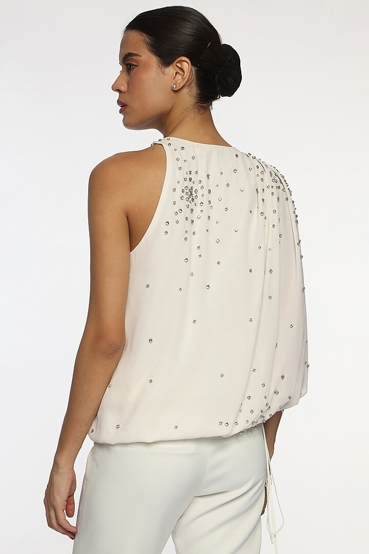 Lucent White Georgette Crystal Embellished Top by Sonal Singh at Pernia's Pop Up Shop