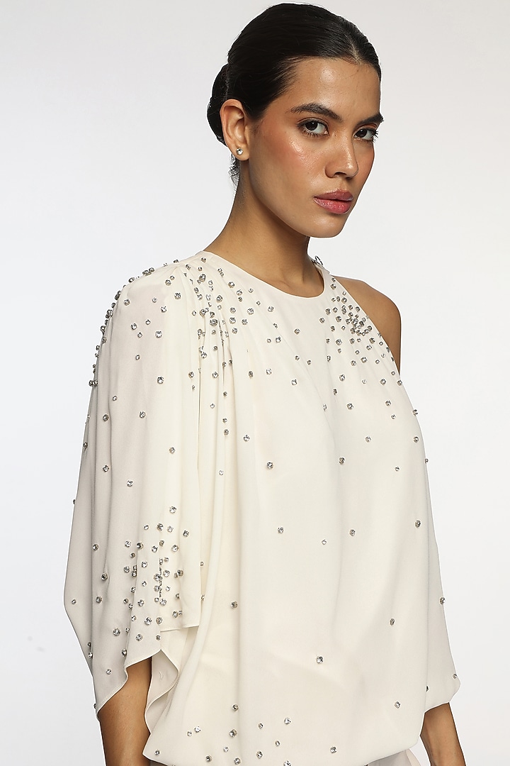 Lucent White Georgette Crystal Embellished Top by Sonal Singh at Pernia's Pop Up Shop