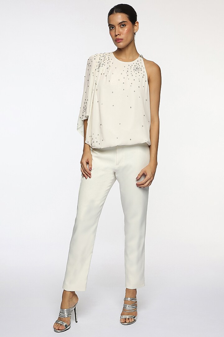 Lucent White Georgette Crystal Embellished Top by Sonal Singh at Pernia's Pop Up Shop