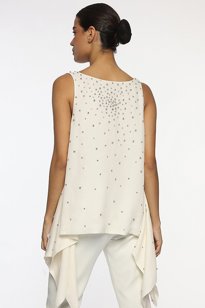 Lucent White Georgette Crystal Embellished Top by Sonal Singh at Pernia's Pop Up Shop