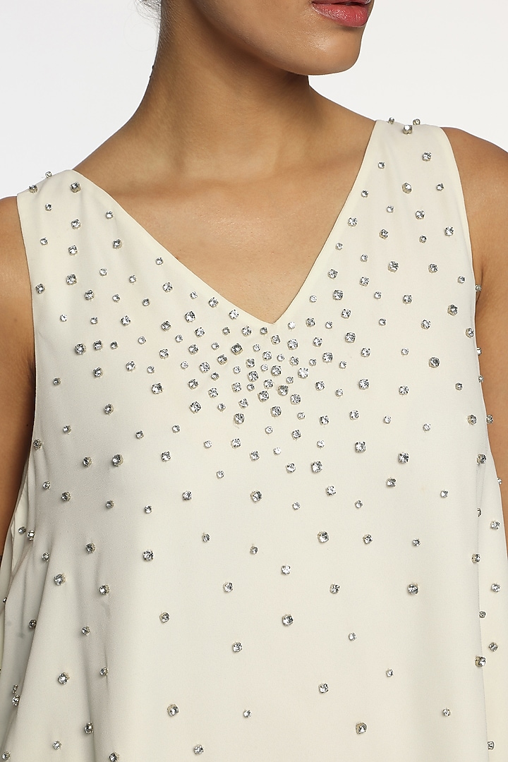 Lucent White Georgette Crystal Embellished Top by Sonal Singh at Pernia's Pop Up Shop