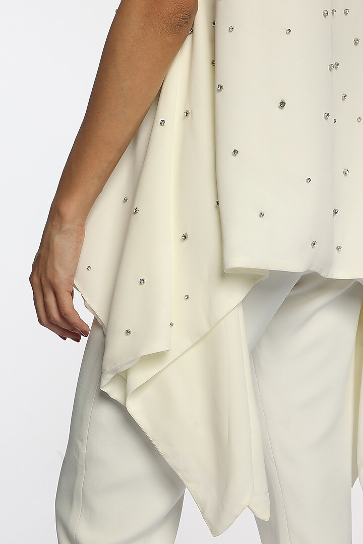 Lucent White Georgette Crystal Embellished Top by Sonal Singh at Pernia's Pop Up Shop