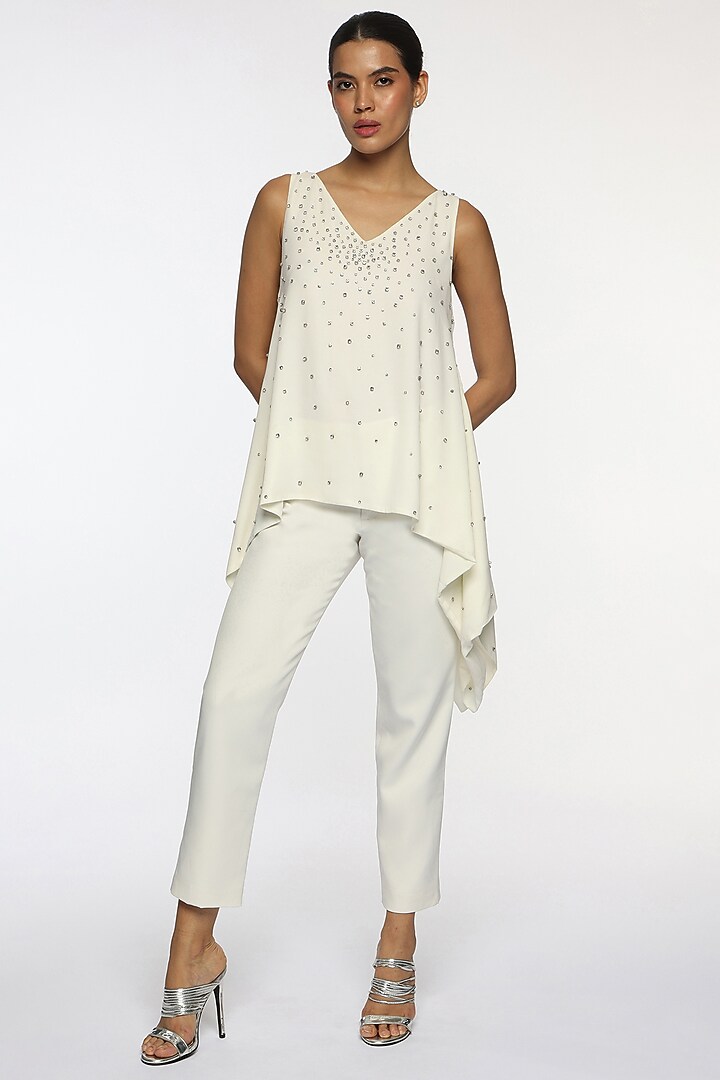 Lucent White Georgette Crystal Embellished Top by Sonal Singh at Pernia's Pop Up Shop