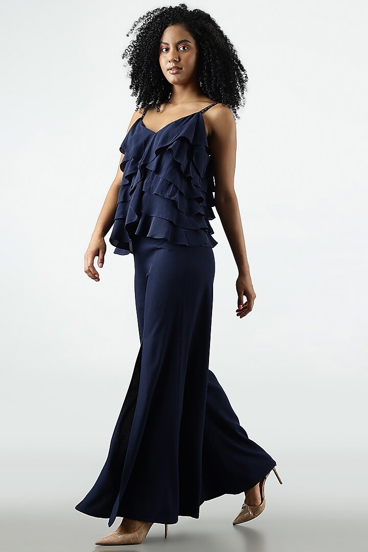 Blue Moss Crepe Flared Pant by Sonal Singh at Pernia's Pop Up Shop