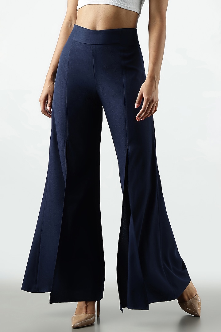 Blue Moss Crepe Flared Pant by Sonal Singh at Pernia's Pop Up Shop