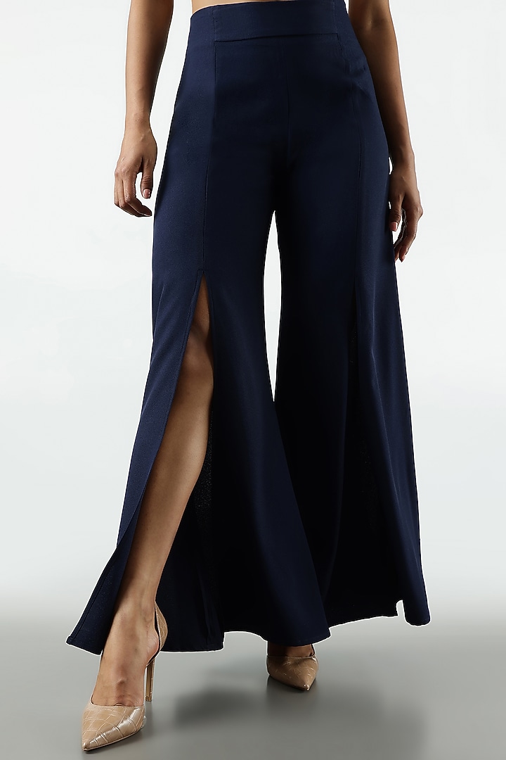 Blue Moss Crepe Flared Pant by Sonal Singh at Pernia's Pop Up Shop