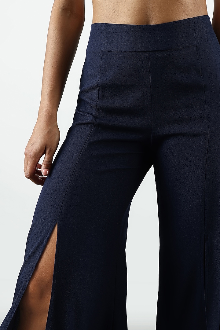 Blue Moss Crepe Flared Pant by Sonal Singh at Pernia's Pop Up Shop