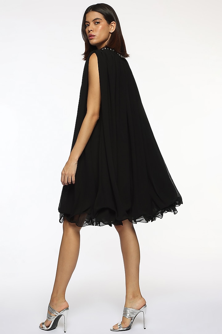 Black Georgette Crystal Hand Embroidered Summer Dress by Sonal Singh at Pernia's Pop Up Shop