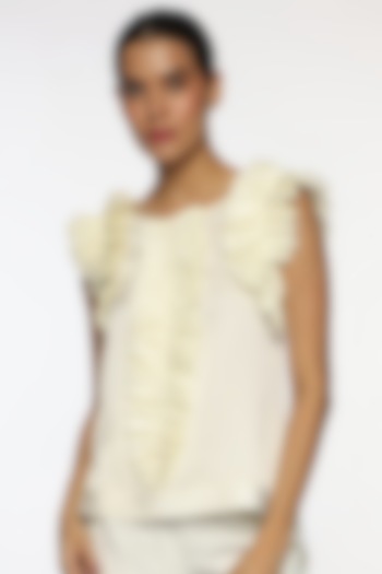 Cappuccino Foam White Satin Frilled Top by Sonal Singh at Pernia's Pop Up Shop