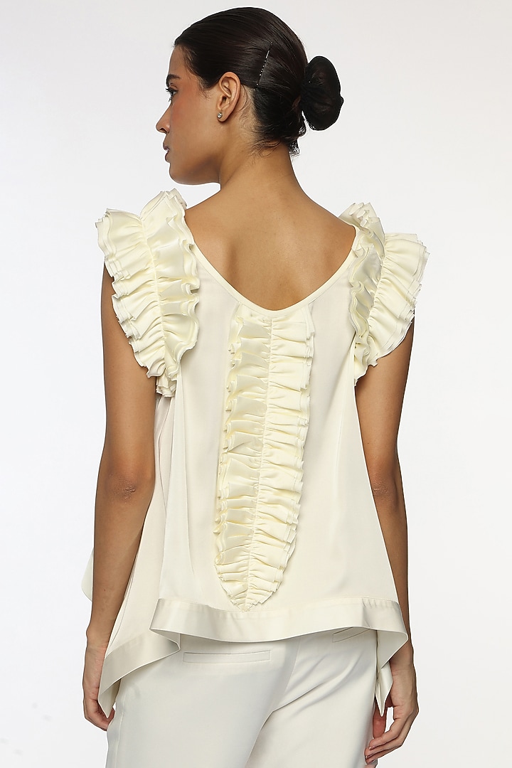 Cappuccino Foam White Satin Frilled Top by Sonal Singh at Pernia's Pop Up Shop