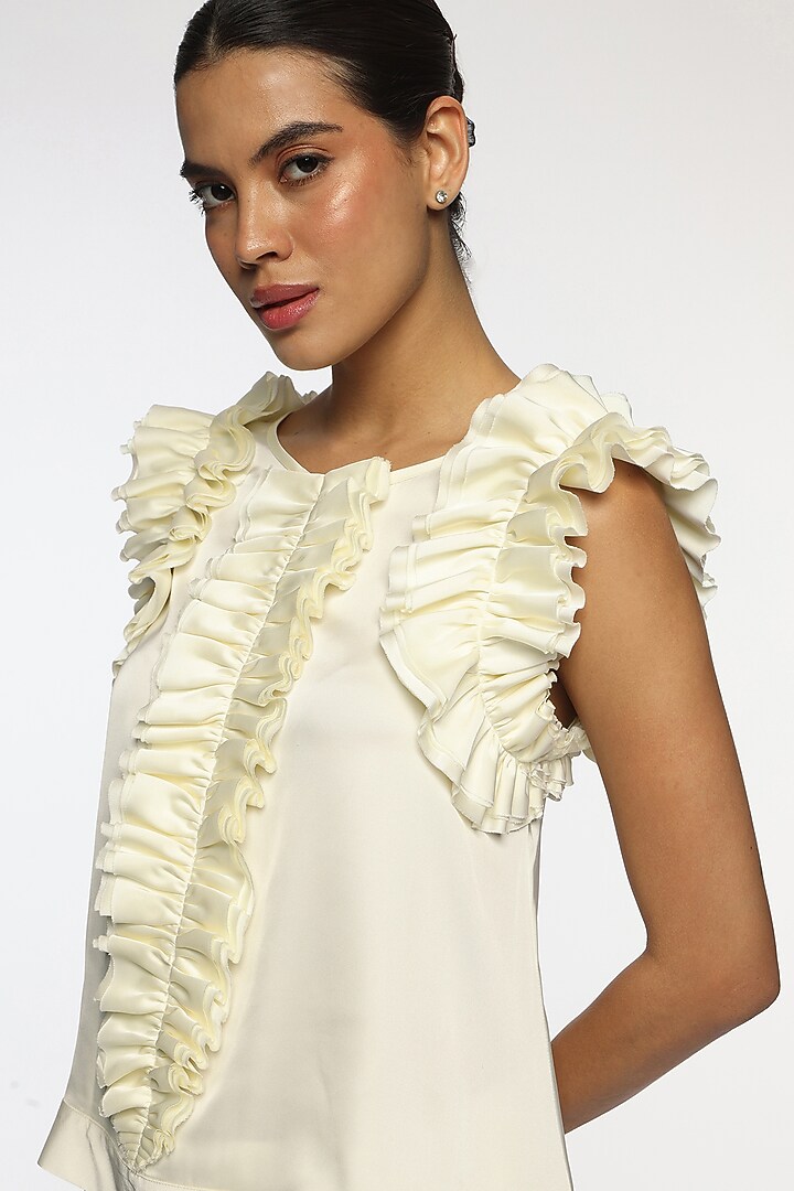 Cappuccino Foam White Satin Frilled Top by Sonal Singh at Pernia's Pop Up Shop