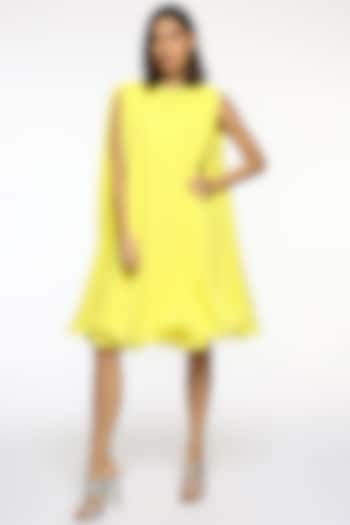 Sun Glare Yellow Georgette Crystal Hand Embroidered Summer Dress by Sonal Singh at Pernia's Pop Up Shop