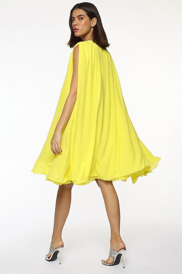 Sun Glare Yellow Georgette Crystal Hand Embroidered Summer Dress by Sonal Singh at Pernia's Pop Up Shop